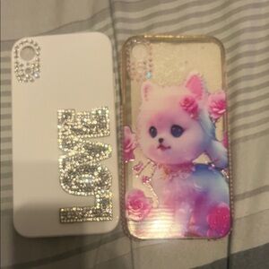 Cute Dog Design Phone Case - White and Pink